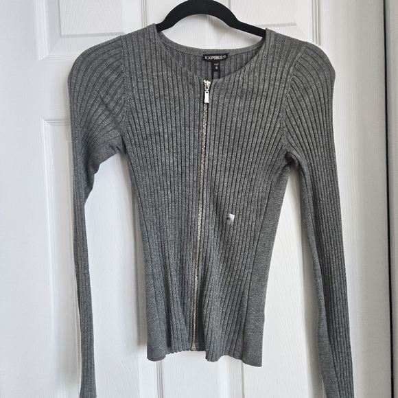 Express Ribbed Grey Zip-up - Picture 3 of 6